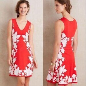 Anthropolgie Yoana Baraschi Red & White Floral Sleeveless‎ Dress Size Small